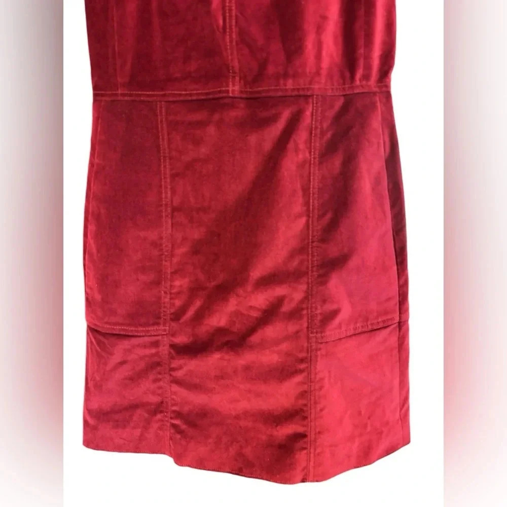 GAP Women's Velvet Red Sleeveless Crew Neck Short Dress with Pockets 6 - Picture 3 of 7